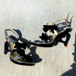 Gold & Black Heart-Shaped Heel High Heels